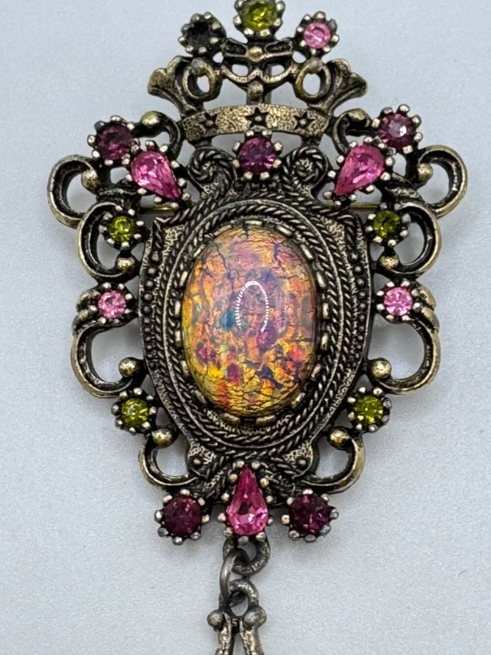 Sarah Coventry Contessa Pin Earring Set Foil Glass Faux Opal Rhinestone 1974